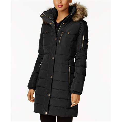 michael michael kors faux-fur-trim hooded chevron down puffer coat|Michael Kors Faux.